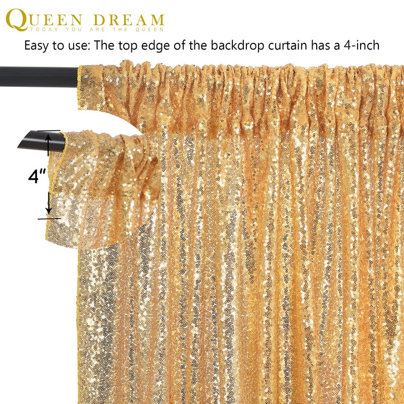 QueenDream Gold Sequin Backdrop Curtains 2 Panels 2FTx8FT Glitter Gold Photo Backdrop for Wedding Party Stage Decorations - Image 4